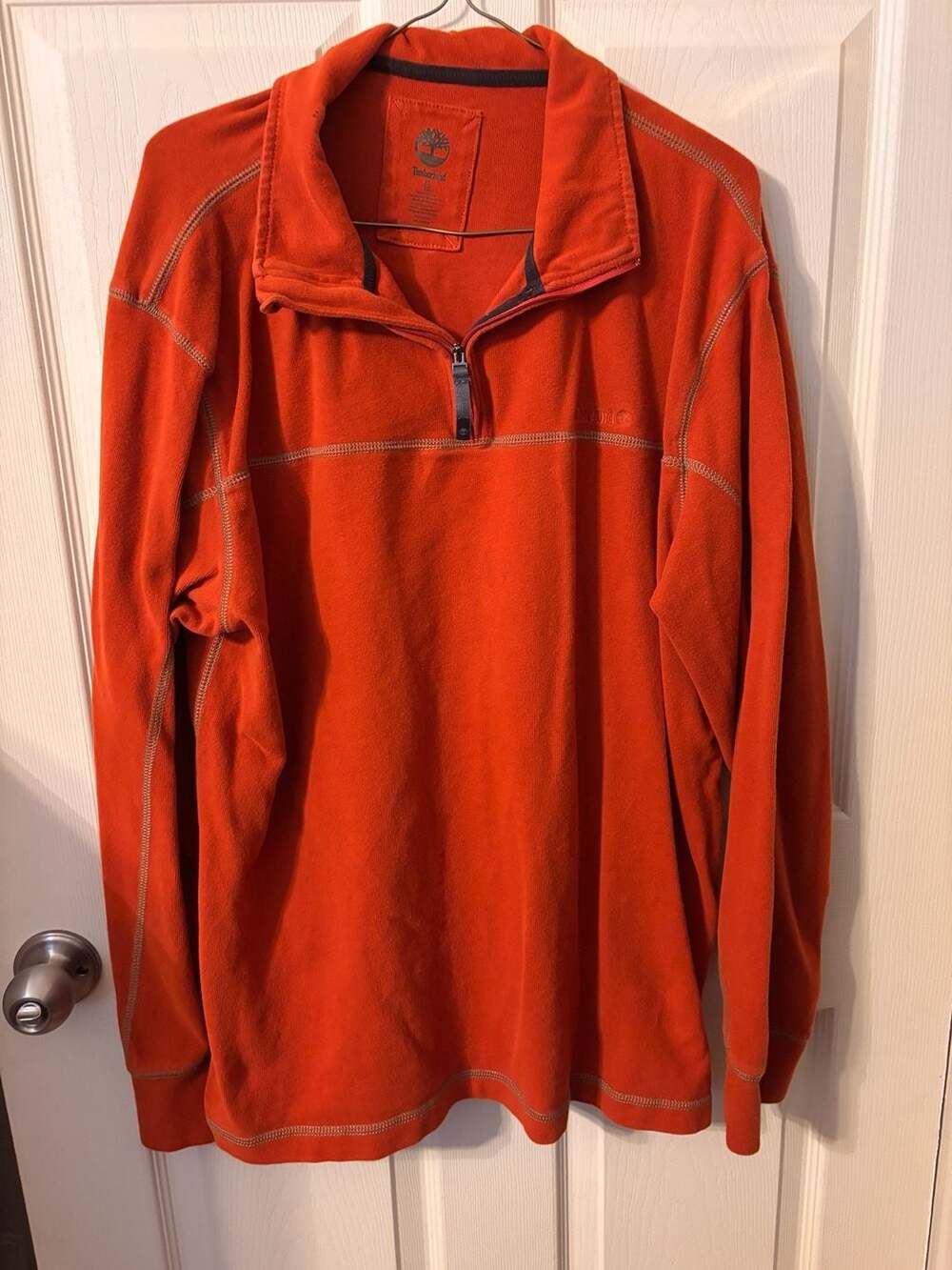 Timberland Men's Burnt Orange 1/4 Zip Fleece Pullover Sweater